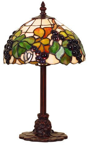 kleine tiffanylamp, 36cm hoog, voorstelling van druiven en bloemen