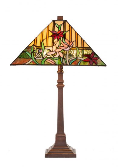 tiffanylamp 62cm hoog, met vierkante lampekap
