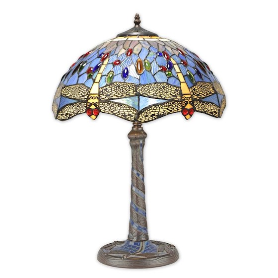 lamp tiffany versierd met libellen op blauwe achtergrond