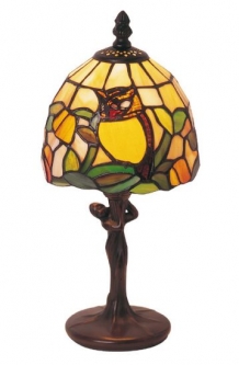 tiffanylamp 33cm hoog met uil , voetje vrouwenfiguur