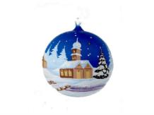 diam 8cm handbeschilderde donkerblauwglazen kerstbal winterse taferelen 