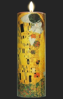 T-lichtje met reproduktie van " De Kus " door Gustave Klimt, 14,5cm