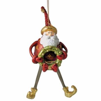 grote santa  16cm turkoos, goud en bordeauxrood  met kerstkrans