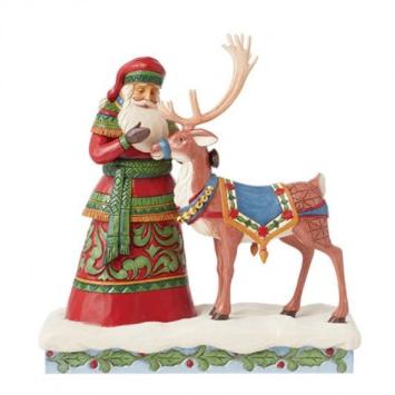 Santa met zijn rendier 22cm,vooraanzicht