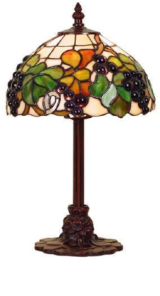 kleine tiffanylamp, 36cm hoog, voorstelling van druiven en bloemen